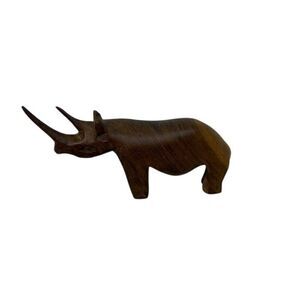 Wooden African Rhinoceros Figurine Hand Carved Solid Wood